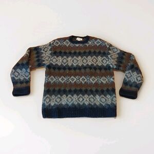 J Crew Hand Knit Wool Sweater Mens XS Brown Black Vintage Heavy Winter